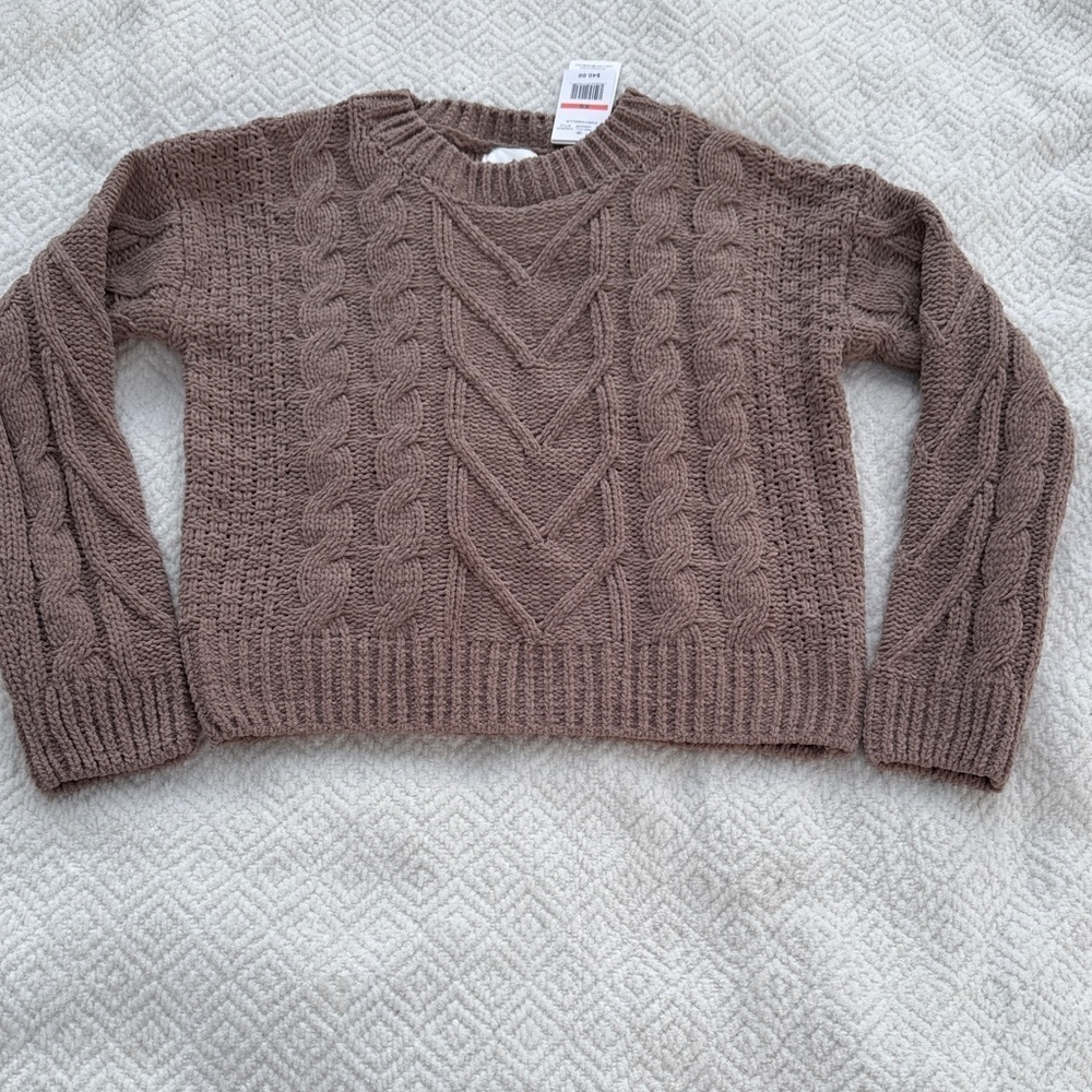 NWT Pink Rose Taupe Cable Knit Sweater Sz XS